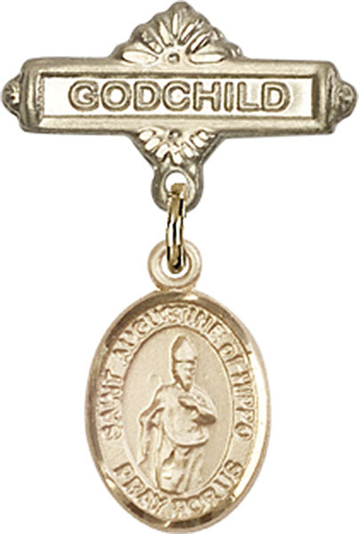 14kt Gold Filled Baby Badge with St. Augustine of Hippo Charm and Godchild Badge Pin