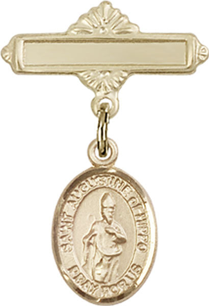 14kt Gold Baby Badge with St. Augustine of Hippo Charm and Polished Badge Pin