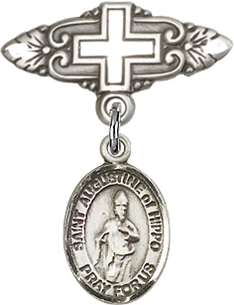 Sterling Silver Baby Badge with St. Augustine of Hippo Charm and Badge Pin with Cross