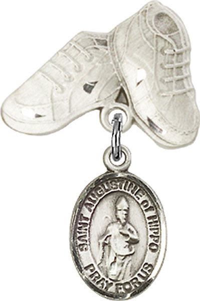 Sterling Silver Baby Badge with St. Augustine of Hippo Charm and Baby Boots Pin