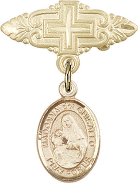 14kt Gold Filled Baby Badge with St. Madonna Del Ghisallo Charm and Badge Pin with Cross