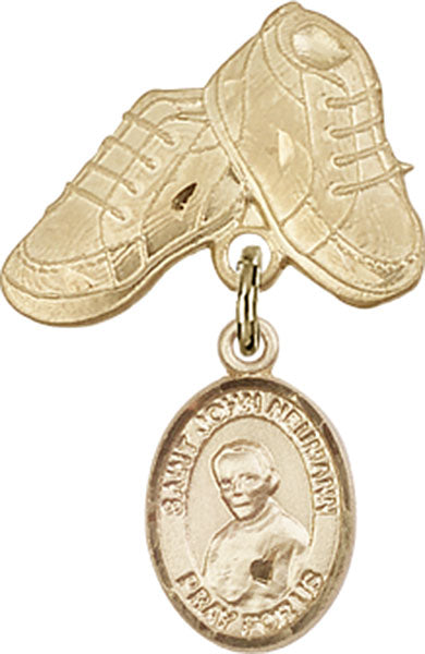 14kt Gold Baby Badge with St. John Neumann Charm and Baby Boots Pin
