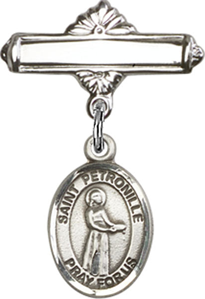 Sterling Silver Baby Badge with St. Petronille Charm and Polished Badge Pin