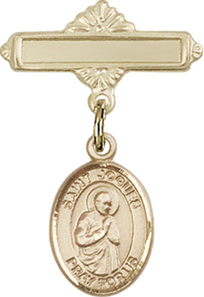 14kt Gold Filled Baby Badge with St. Isaac Jogues Charm and Polished Badge Pin