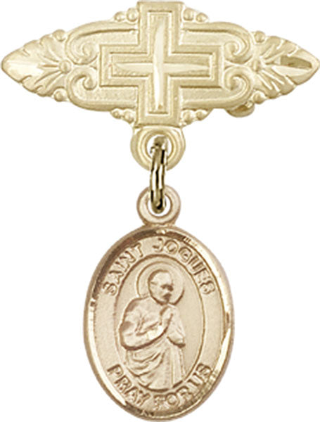 14kt Gold Baby Badge with St. Isaac Jogues Charm and Badge Pin with Cross