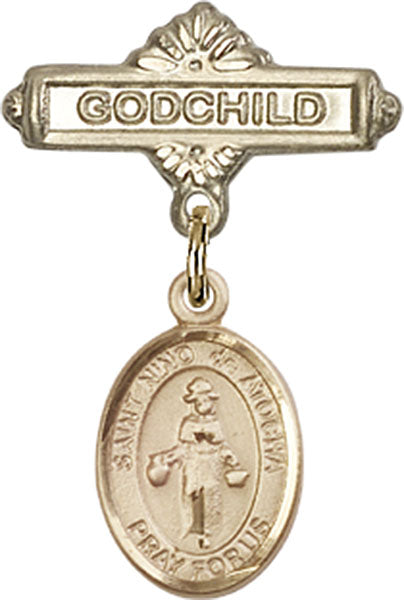 14kt Gold Filled Baby Badge with St. Nino de Atocha Charm and Godchild Badge Pin