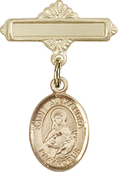 14kt Gold Filled Baby Badge with St. Alexandra Charm and Polished Badge Pin