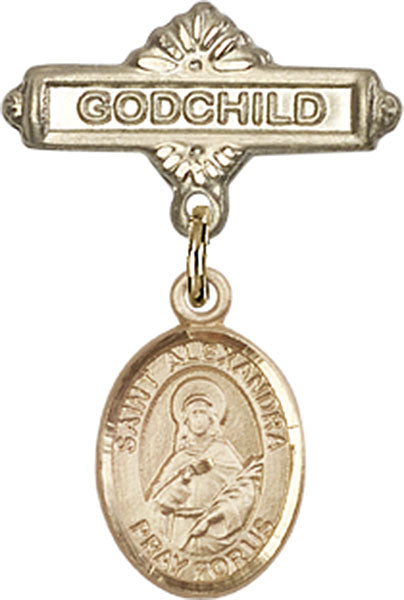 14kt Gold Filled Baby Badge with St. Alexandra Charm and Godchild Badge Pin
