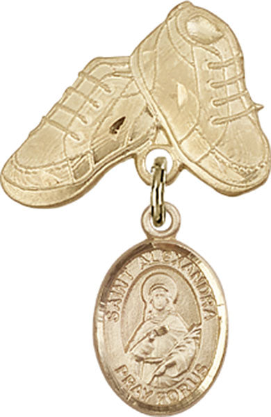 14kt Gold Baby Badge with St. Alexandra Charm and Baby Boots Pin