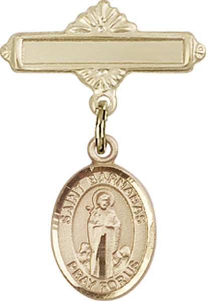 14kt Gold Filled Baby Badge with St. Barnabas Charm and Polished Badge Pin