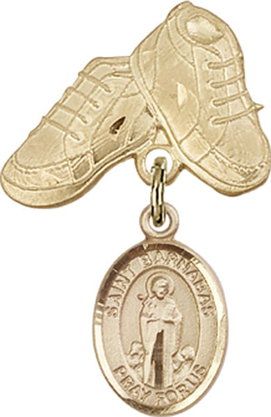 14kt Gold Filled Baby Badge with St. Barnabas Charm and Baby Boots Pin