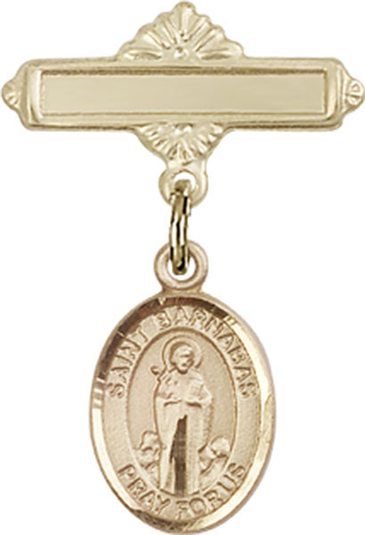 14kt Gold Baby Badge with St. Barnabas Charm and Polished Badge Pin
