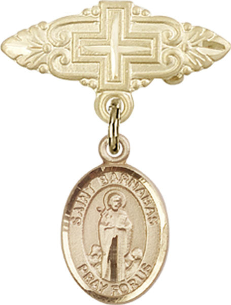14kt Gold Baby Badge with St. Barnabas Charm and Badge Pin with Cross