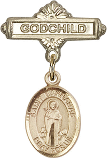 14kt Gold Baby Badge with St. Barnabas Charm and Godchild Badge Pin
