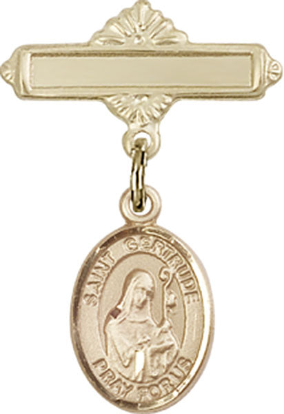 14kt Gold Filled Baby Badge with St. Gertrude of Nivelles Charm and Polished Badge Pin