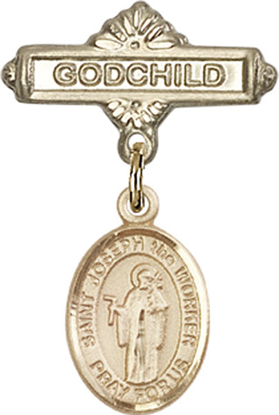 14kt Gold Filled Baby Badge with St. Joseph the Worker Charm and Godchild Badge Pin