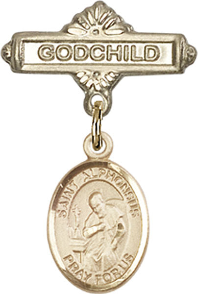 14kt Gold Filled Baby Badge with St. Alphonsus Charm and Godchild Badge Pin
