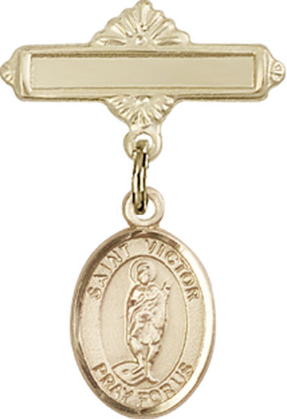 14kt Gold Filled Baby Badge with St. Victor of Marseilles Charm and Polished Badge Pin