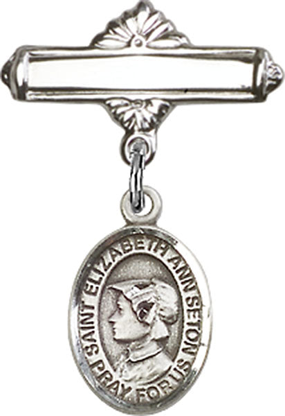 Sterling Silver Baby Badge with St. Elizabeth Ann Seton Charm and Polished Badge Pin