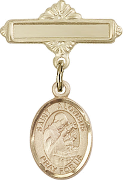 14kt Gold Filled Baby Badge with St. Aloysius Gonzaga Charm and Polished Badge Pin