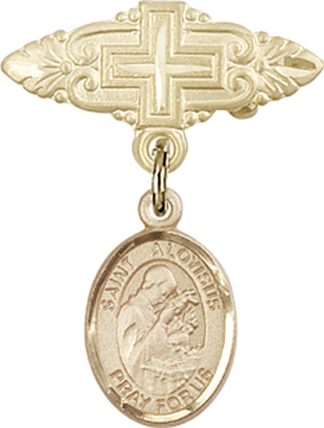 14kt Gold Filled Baby Badge with St. Aloysius Gonzaga Charm and Badge Pin with Cross