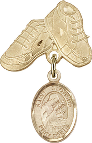 14kt Gold Filled Baby Badge with St. Aloysius Gonzaga Charm and Baby Boots Pin