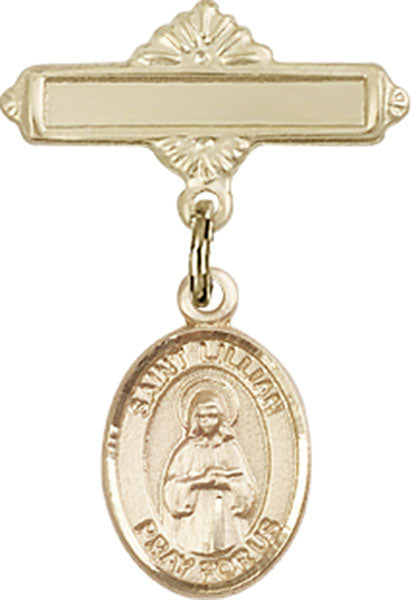 14kt Gold Filled Baby Badge with St. Lillian Charm and Polished Badge Pin
