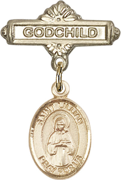 14kt Gold Filled Baby Badge with St. Lillian Charm and Godchild Badge Pin