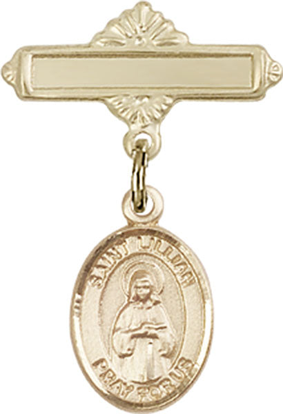 14kt Gold Baby Badge with St. Lillian Charm and Polished Badge Pin