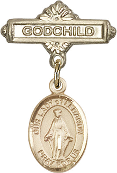 14kt Gold Filled Baby Badge with O/L of Lebanon Charm and Godchild Badge Pin