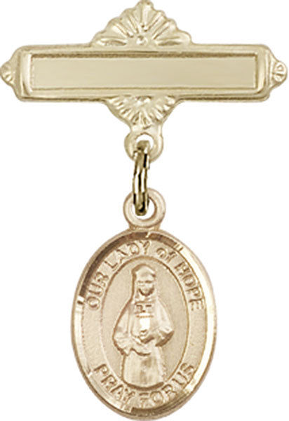14kt Gold Filled Baby Badge with O/L of Hope Charm and Polished Badge Pin
