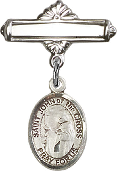 Sterling Silver Baby Badge with St. John of the Cross Charm and Polished Badge Pin