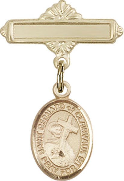 14kt Gold Filled Baby Badge with St. Bernard of Clairvaux Charm and Polished Badge Pin