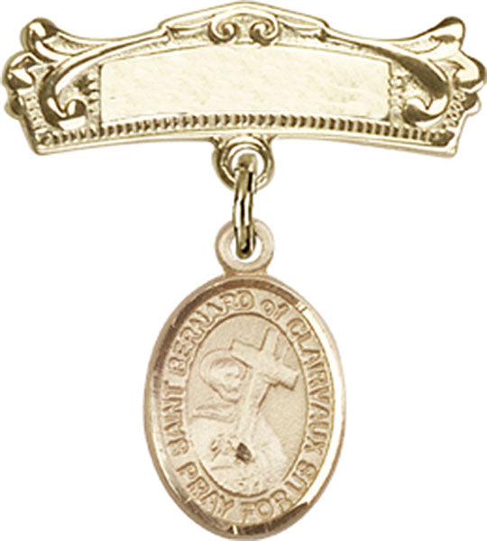 14kt Gold Filled Baby Badge with St. Bernard of Clairvaux Charm and Arched Polished Badge Pin