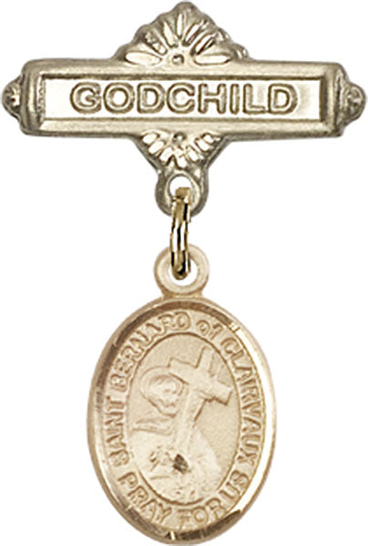 14kt Gold Baby Badge with St. Bernard of Clairvaux Charm and Godchild Badge Pin
