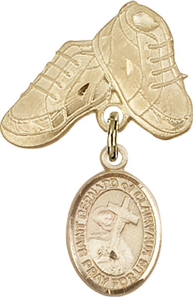 14kt Gold Baby Badge with St. Bernard of Clairvaux Charm and Baby Boots Pin