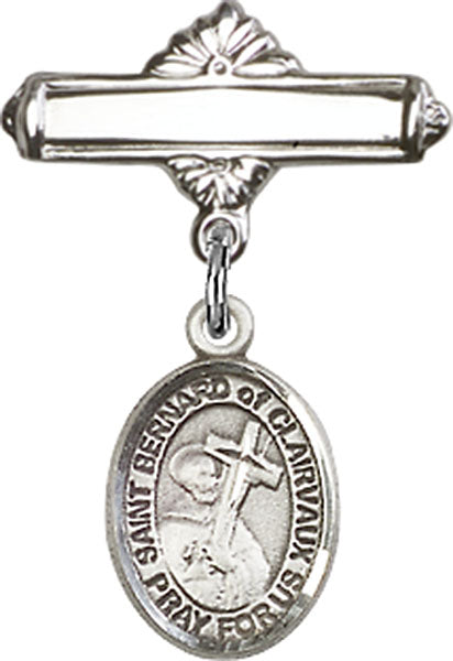 Sterling Silver Baby Badge with St. Bernard of Clairvaux Charm and Polished Badge Pin