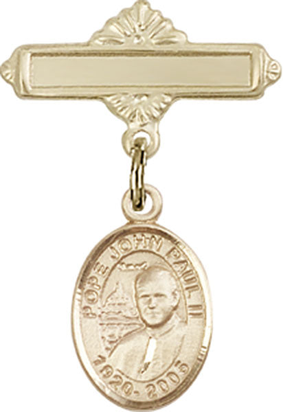 14kt Gold Filled Baby Badge with St. John Paul II Charm and Polished Badge Pin