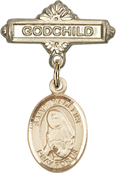 14kt Gold Filled Baby Badge with St. Madeline Sophie Barat Charm and Godchild Badge Pin