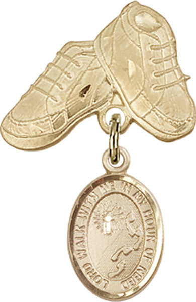 14kt Gold Filled Baby Badge with Footprints / Cross Charm and Baby Boots Pin