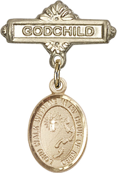 14kt Gold Baby Badge with Footprints / Cross Charm and Godchild Badge Pin