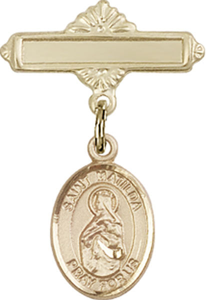 14kt Gold Filled Baby Badge with St. Matilda Charm and Polished Badge Pin