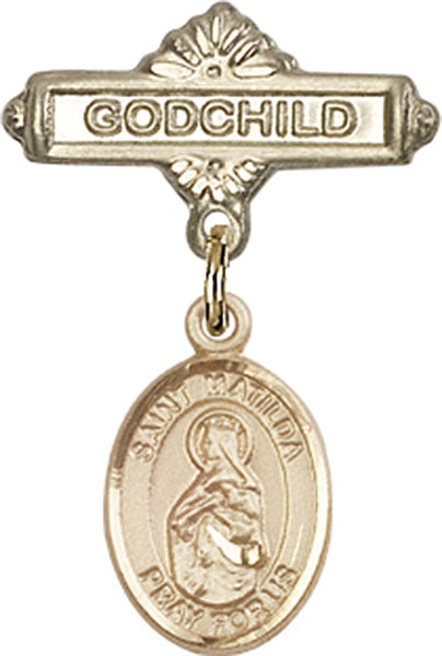 14kt Gold Filled Baby Badge with St. Matilda Charm and Godchild Badge Pin