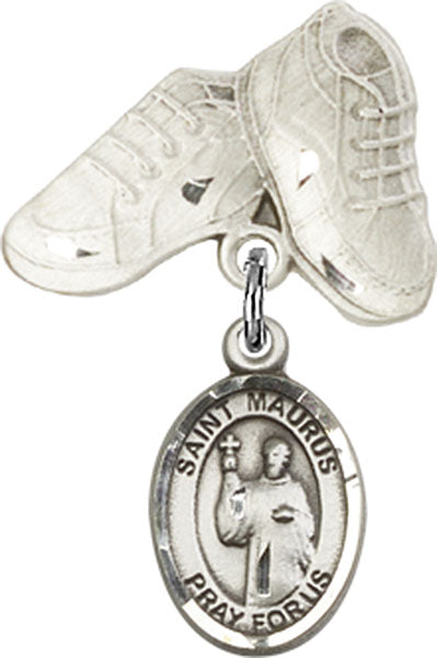 Sterling Silver Baby Badge with St. Maurus Charm and Baby Boots Pin