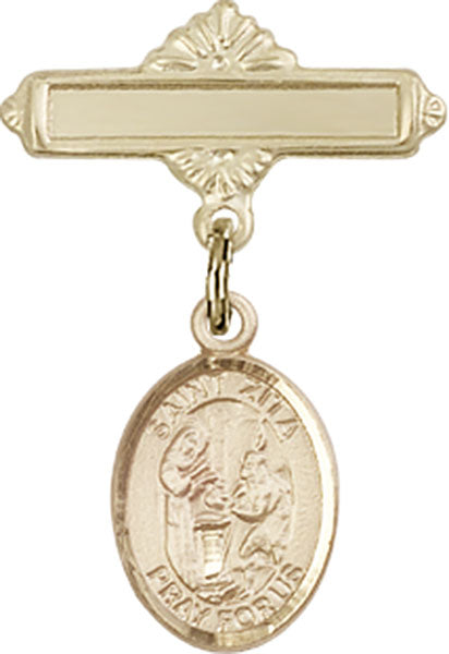 14kt Gold Filled Baby Badge with St. Zita Charm and Polished Badge Pin