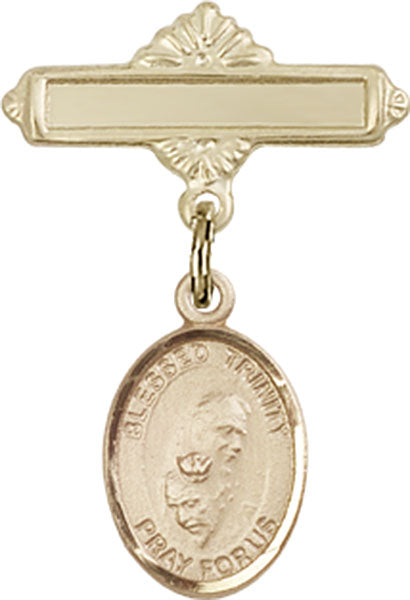 14kt Gold Baby Badge with Blessed Trinity Charm and Polished Badge Pin