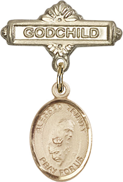 14kt Gold Baby Badge with Blessed Trinity Charm and Godchild Badge Pin