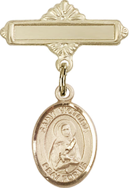 14kt Gold Filled Baby Badge with St. Victoria Charm and Polished Badge Pin