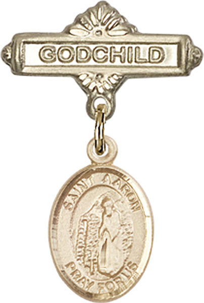 14kt Gold Filled Baby Badge with St. Aaron Charm and Godchild Badge Pin