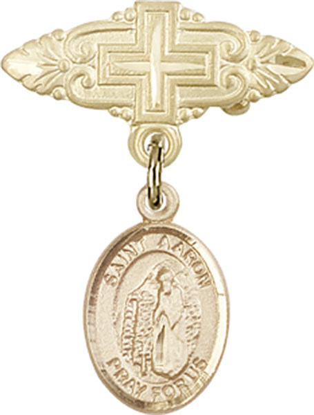 14kt Gold Baby Badge with St. Aaron Charm and Badge Pin with Cross